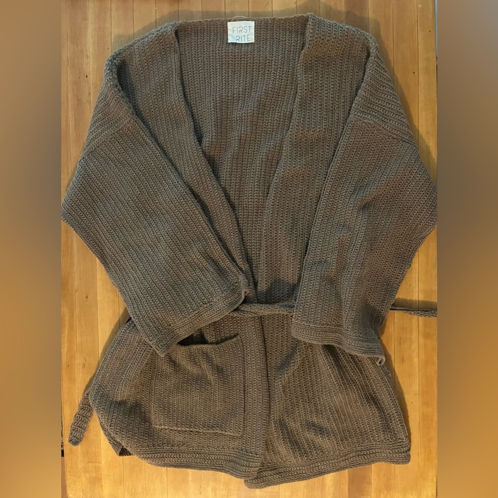 First Rite Brown Knit Open Cardigan Sweater